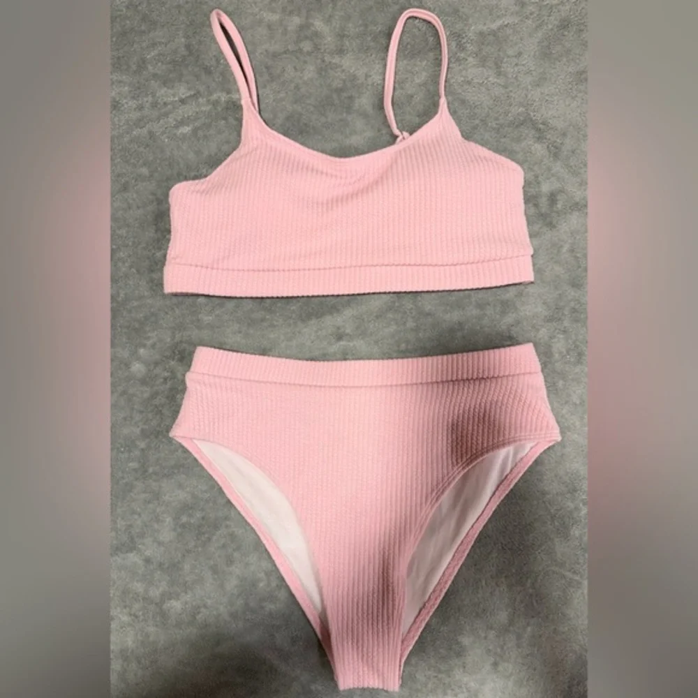 Pink Ribbed Bikini Set